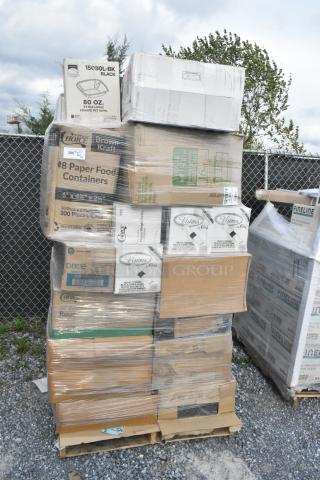 Pallet with 38 mixed items, including plate covers, plastic plates, hot cups, gloves. Some boxes show minor scratches and dents.