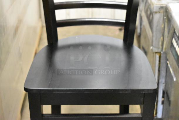 Black bar height ladder back chair by Lancaster Table & Seating, scratch and dent, new condition, model 164BLADBLKFR.