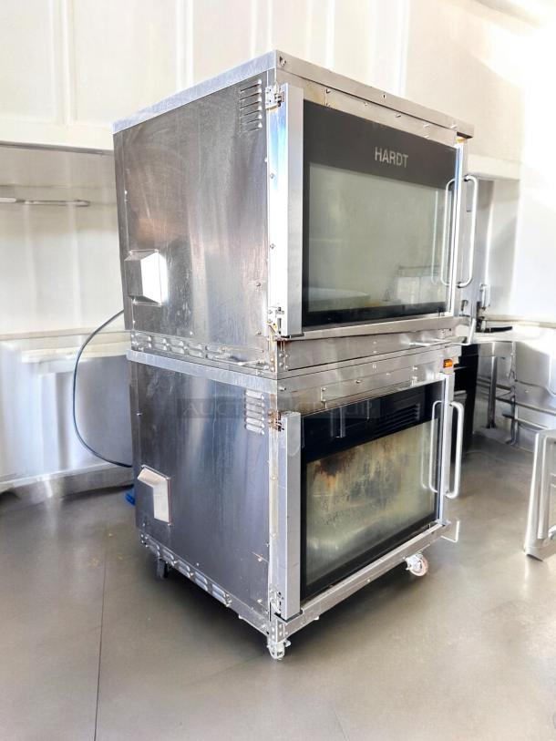 Hardt Inferno 4500 double stack gas rotisserie oven; stainless steel, tested, 120V/natural gas, outstanding condition.