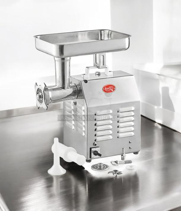 Avantco MG12 #12 commercial electric meat grinder, superb condition, 110V, fully tested, includes attachments, made in China.