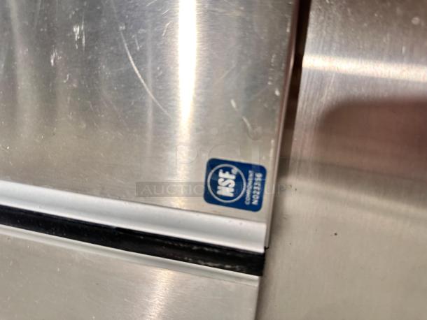 Global 2SF ice cream chest freezer, like-new, NSF certified, stainless steel with visible NSF label, fully tested.