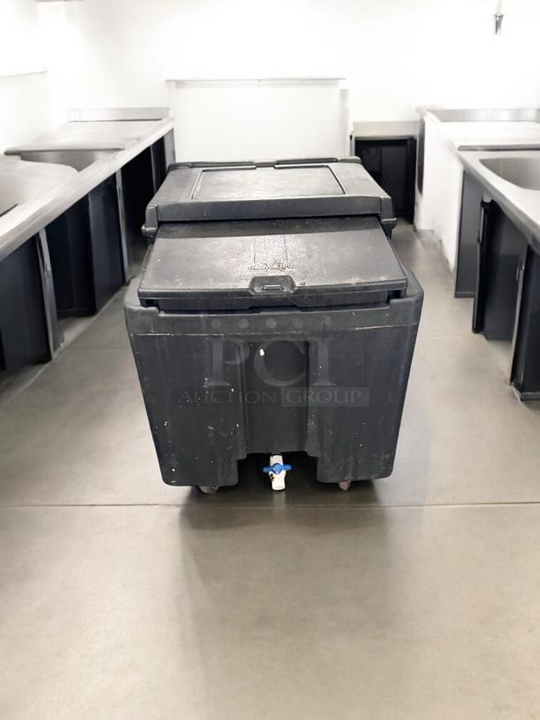 Cambro ICS100 Insulated Ice Cart, top-tier condition, 100 lb capacity, sliding lids, fully tested, black finish.