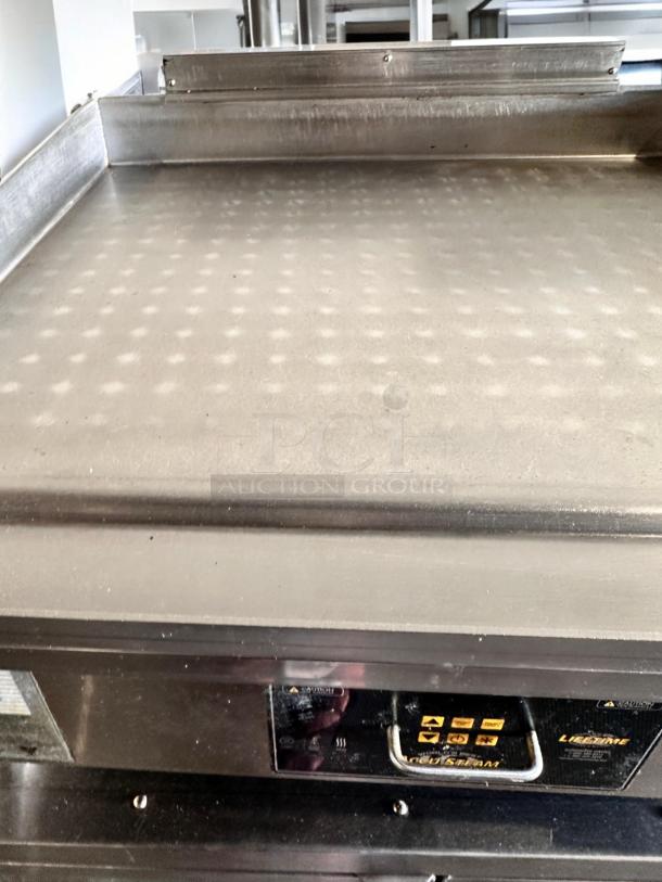 AccuTemp GGF1201A3650 Accu-Steam Gas Griddle, 36" wide, excellent condition, 120V, fully tested, control panel visible.