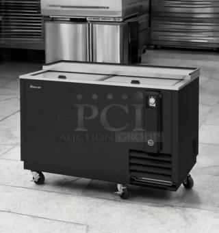 Turbo Air TBC-50SB-N6 Bottle Cooler, 50" wide, 115V, excellent condition, fully tested, with sliding top doors and caster wheels.