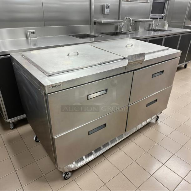 Delfield D4460NP-24M 60" 4 Drawer Mega Top Refrigerated Sandwich Prep Table in outstanding condition. ADA height, tested, working.