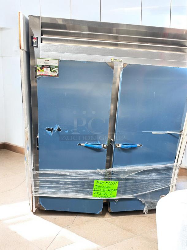 Brand new Traulsen AR23ZL-1 roll-in refrigerator, factory sealed, full-size single section, left hinge solid door, 115V.