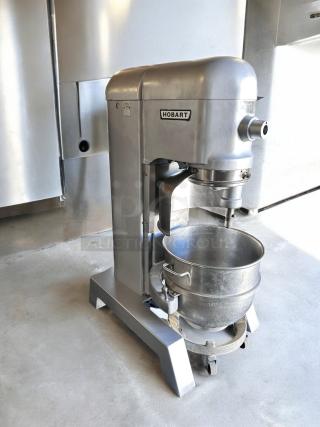 Remarkable condition Hobart H800 80-quart planetary mixer, floor model, 230V, fully tested, metal finish, sturdy base.