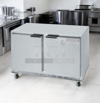 Beverage-Air UCR48A-23 undercounter refrigerator, 48" wide, dual solid doors, top-tier condition, 115V, fully tested.