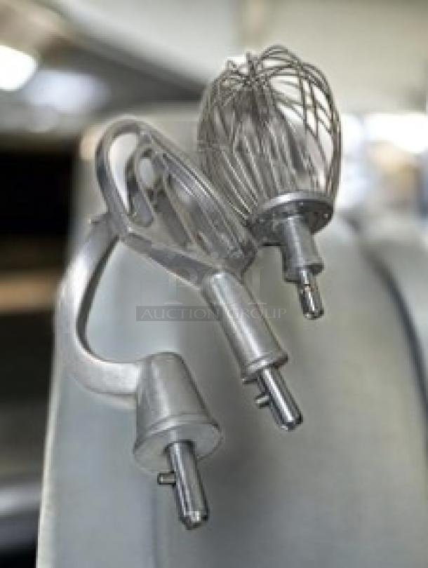 Doyon EM30 30 Qt. Vertical Mixer attachments in immaculate condition, showing dough hook and wire whip. Fully tested and working.