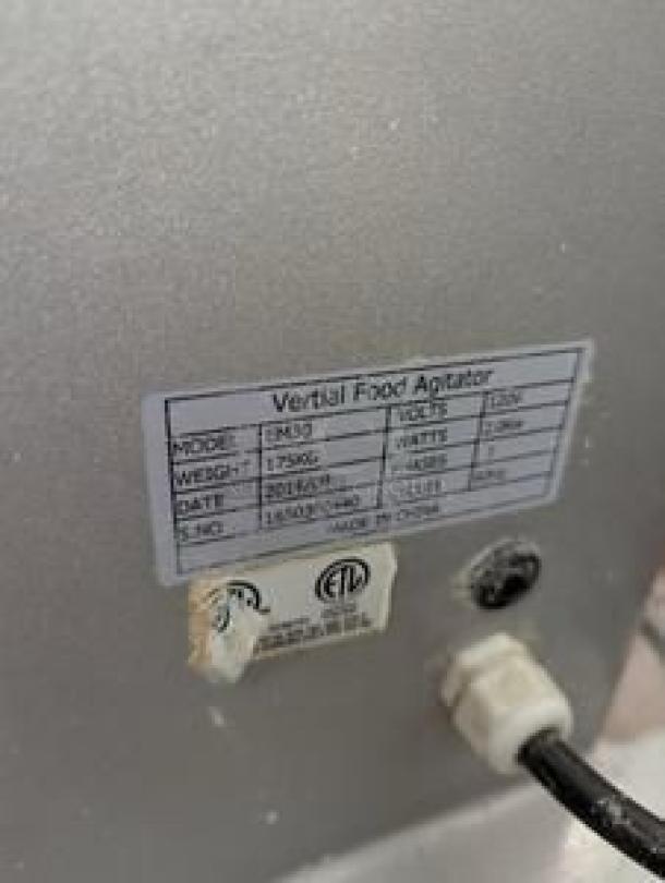Doyon EM30 30 Qt. Vertical Food Mixer label, showing model EM30, 220V, and ETL certification. In immaculate condition.