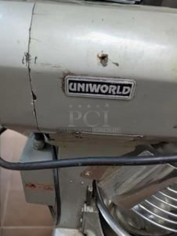 Uniworld UPM-20 planetary mixer, 20 qt., 120V, great condition, visible brand logo, fully tested.
