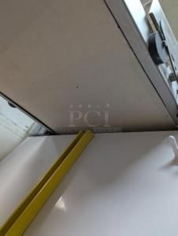 Rondo Commercial Dough Sheeter, floor model, superb condition, fully tested, with visible control knob and yellow safety bar.
