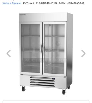 Beverage-Air HBR49-1-G Horizon Series 2-section glass door refrigerator, stainless steel, tested, excellent condition.