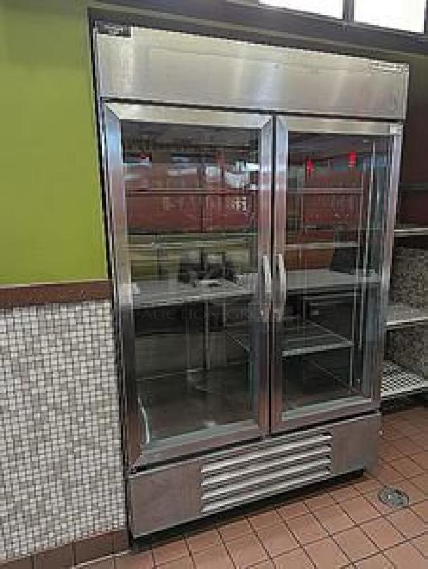 Beverage-Air HBR49-1-G glass door refrigerator, two-section, stainless steel, excellent condition, tested and working.