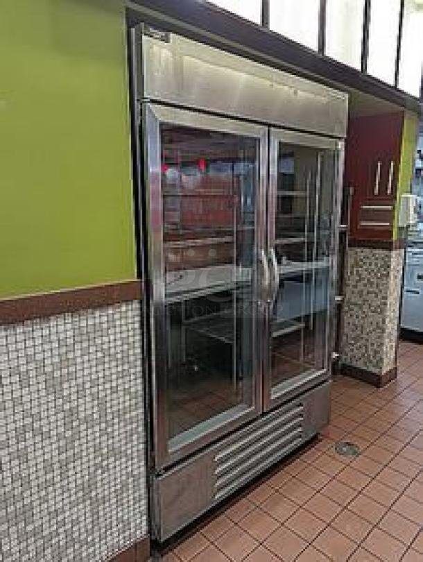 Beverage-Air HBR49-1-G Horizon Series two-section glass door refrigerator in outstanding condition, 115V, fully tested.