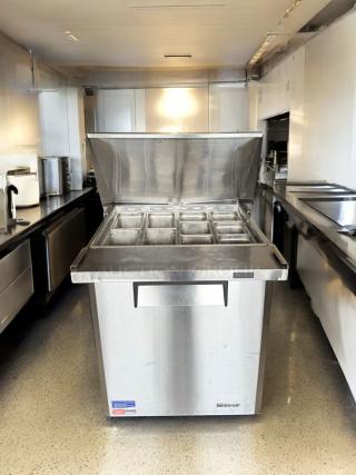 Turbo Air MST-28-12-N sandwich/salad prep table, excellent condition, fully tested, stainless steel, 115V, USA-made.