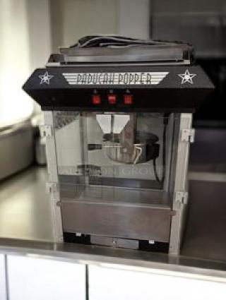 Great Northern Paducah Popper commercial popcorn machine, superb condition, 120V, glass panels, branded top, fully tested.