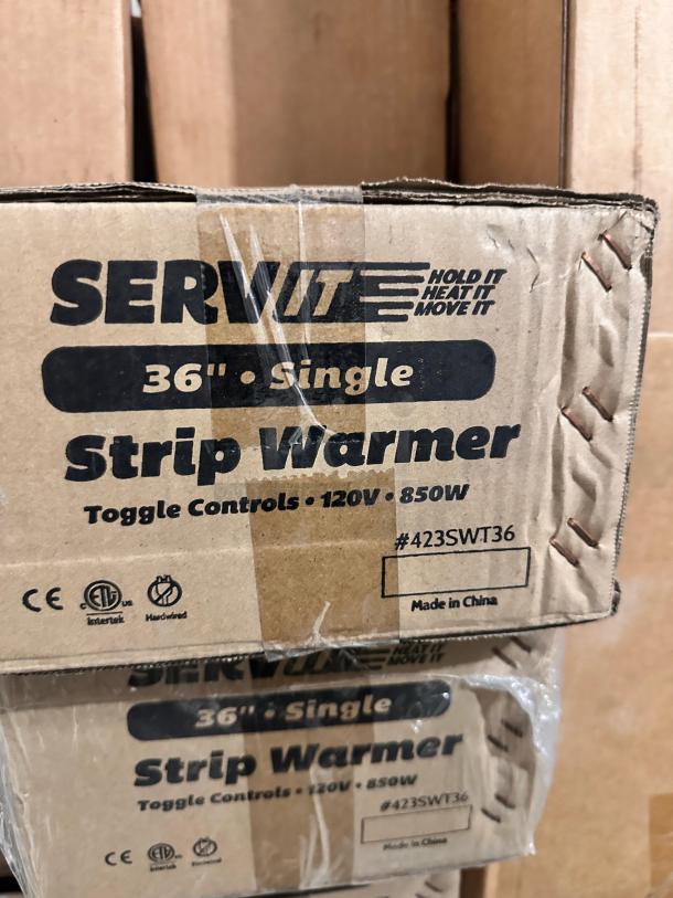 Brand new ServIt 423SWT36, 36" single strip warmer in box. Features toggle controls, 120V, 850W. Model #423SWT36.