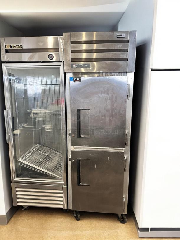 True STM1R-2HS single door reach-in refrigerator with half doors, outstanding condition, fully tested, 115V, True logo visible.