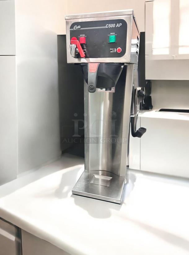 Wilbur Curtis C500 AP Airpot Coffee Brewer, 115V, great condition, tested and working, stainless steel finish, labeled controls.