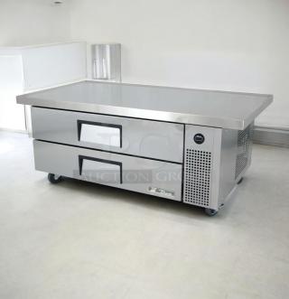 Outstanding condition True TRCB-52 refrigerated chef base with two stainless steel drawers, 52", fully tested, 115V.
