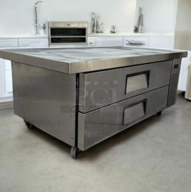 True TRCB-52 refrigerated chef base with 2 stainless steel drawers in outstanding condition, fully tested and working, 52-inch, 115V.