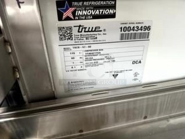 True TRCB-52 refrigerated chef base label showing model, 115V power, manufacturing info, and True Refrigeration tag.