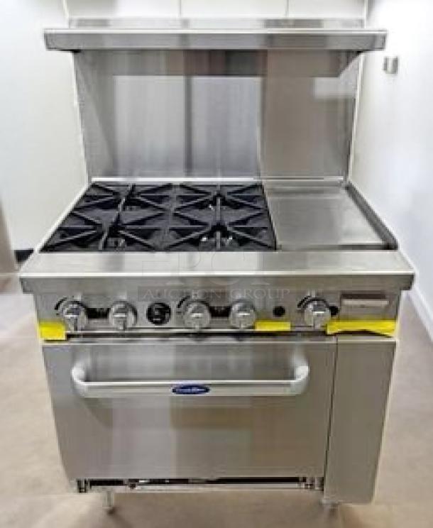 Atosa AGR-4B24G 36" gas range, 4 burners, 24" griddle, standard oven, outstanding condition, natural gas, fully tested.