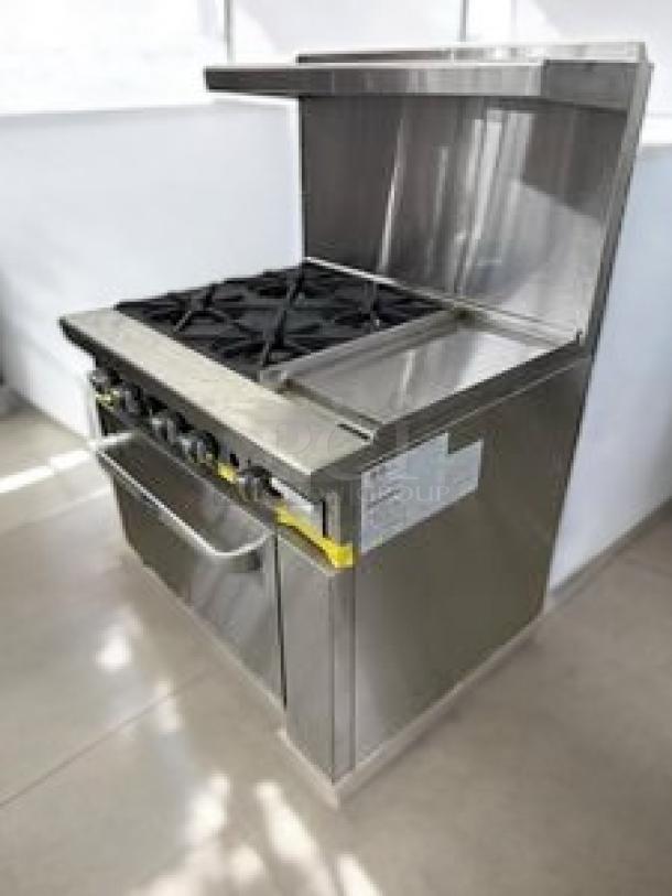 Atosa AGR-4B24G 36" gas range with 4 burners, 24" griddle, and oven. Outstanding condition, fully tested and working.