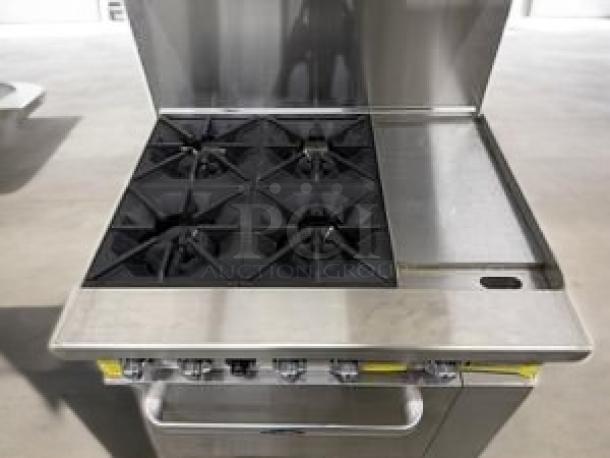 Atosa AGR-4B24G gas range with 4 burners, 24" griddle, and oven. In outstanding condition, fully tested and working.
