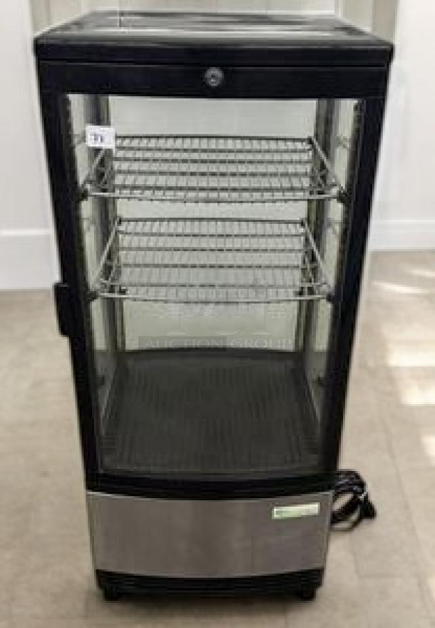 Pristine Omcan DW-CN-0200 countertop refrigerated display case, 115V, glass door, three shelves, fully tested and working.