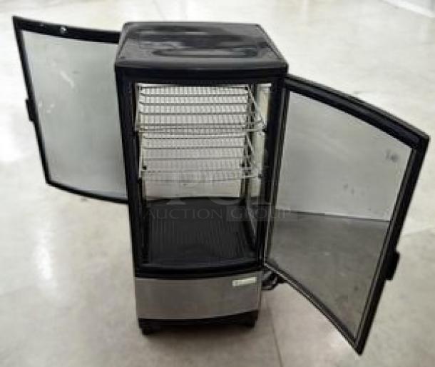Pristine Omcan DW-CN-0200 countertop refrigerated display case, 115V, stainless steel, fully tested, open glass doors.
