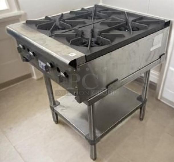 Immaculate Equal 4-Burner Gas Hotplate with stand, natural gas, stainless steel, fully tested, excellent condition.