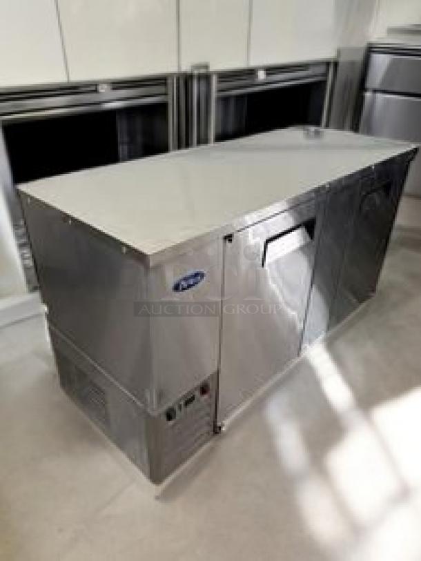 Atosa MBB69 back bar cooler, stainless steel, 69" wide, double glass swing doors, excellent condition, 115V, tested.
