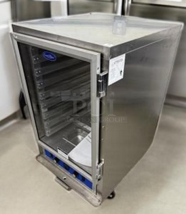 CookRite full-size holding cabinet, stainless steel, excellent condition, 120V, glass door, interior shelves visible, tested and working.