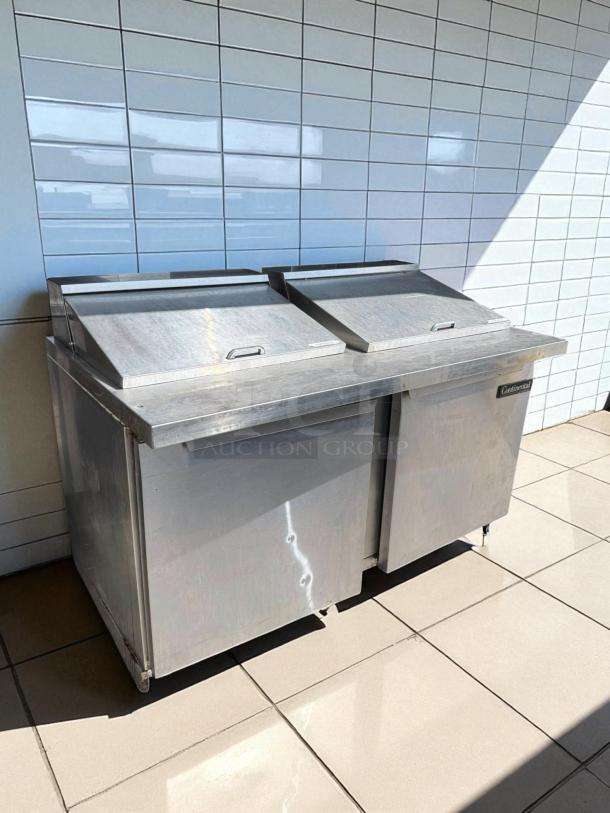 Continental SW60-16C prep unit, excellent condition, 60" with cutting board, 17 cu ft, stainless steel, tested and working.