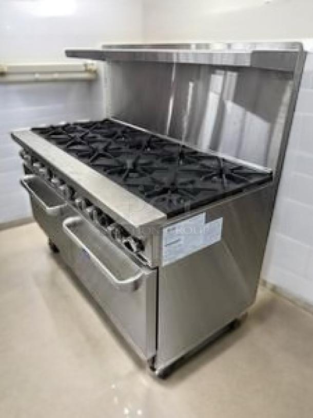 Atosa AGR-10B 60" gas range with 10 burners, double ovens, and stainless steel finish. Premium condition, fully tested.