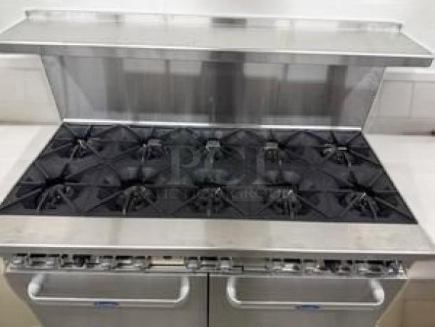 Atosa AGR-10B 60" gas range with 10 open burners, double standard ovens. Premium condition, natural gas, fully tested.
