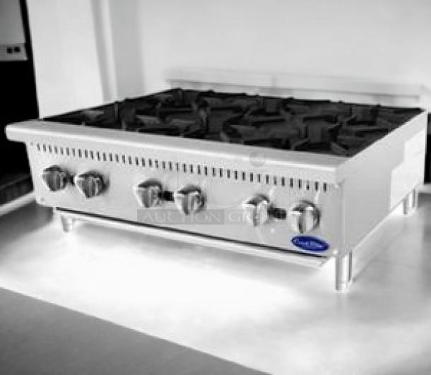 CookRite ATSP-18-6 countertop gas hotplate, 36" with 6 burners, natural gas. Exceptional condition, fully tested and working.