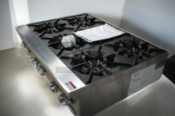 CookRite ATSP-18-6 gas hotplate, 36" countertop model with 6 burners, stainless steel, tested and fully working condition.