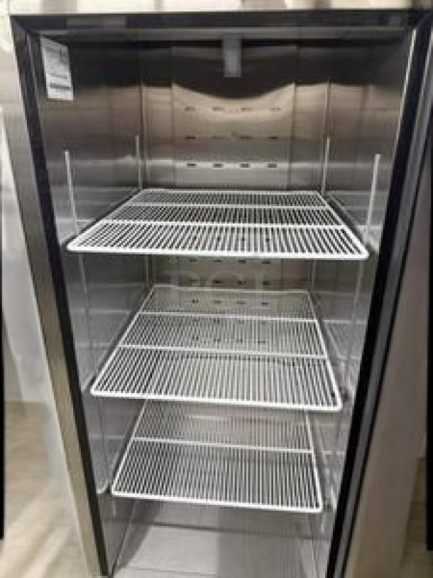 Atosa MBF8501GR single door reach-in refrigerator in superb condition, four shelves, fully tested and working, 115V.