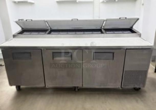 True TSSU-72-18 3-door mega top sandwich/salad prep table with cutting board, stainless steel, excellent condition, 72".