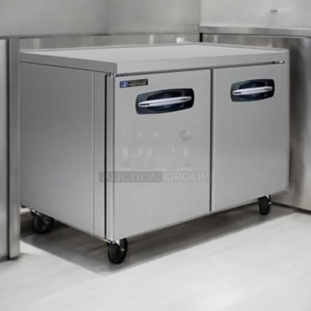 Brand new Migali UR48 undercounter refrigerator, dual solid doors, 115V, fully tested and working, stainless steel.