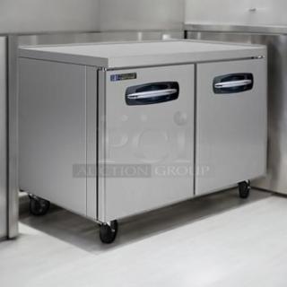 Brand new Migali UR48 undercounter refrigerator, dual solid doors, 115V, fully tested and working, stainless steel.