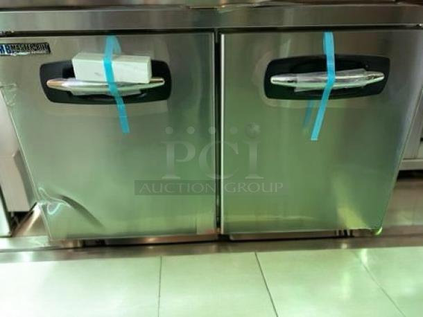 Brand new Migali UR48 undercounter refrigerator with dual solid doors, stainless steel, 115V, fully tested and working.