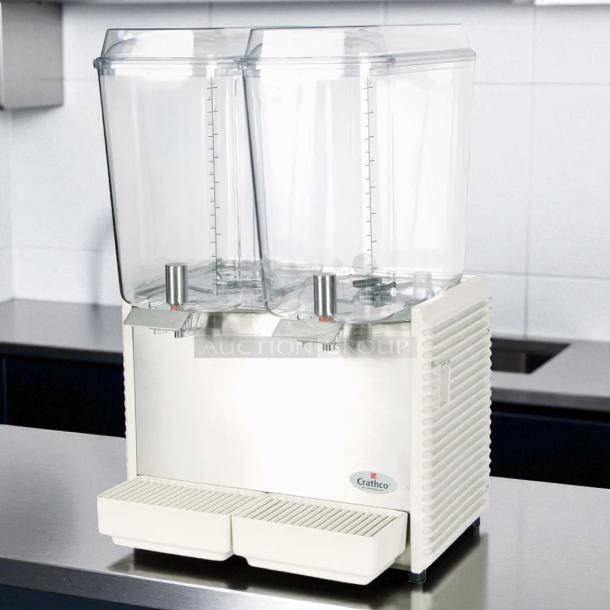 Superb condition Crathco D25-3 dual bowl refrigerated beverage dispenser, 115V, fully tested and working, clear bowls.