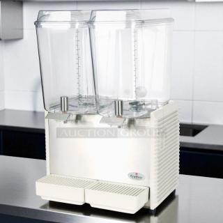Superb condition Crathco D25-3 dual bowl refrigerated beverage dispenser, 115V, fully tested and working, clear bowls.