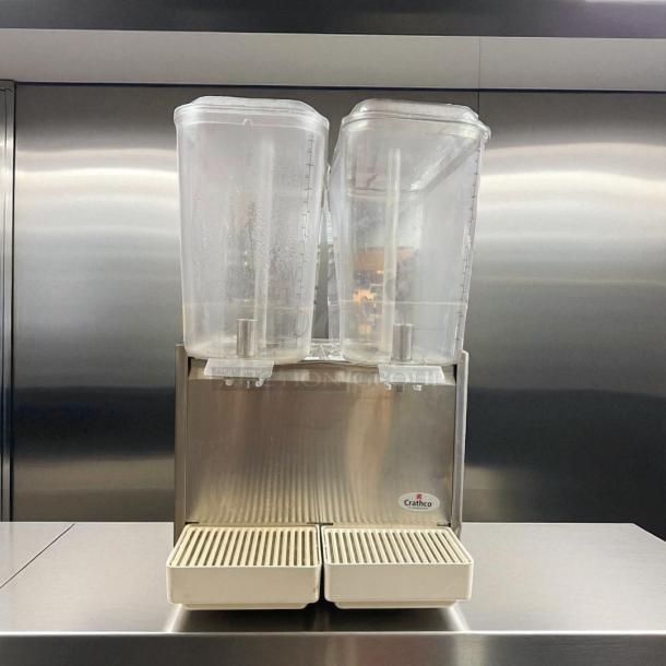 Crathco D25-3 dual bowl refrigerated beverage dispenser in superb condition, two clear containers, 115V, tested, working.