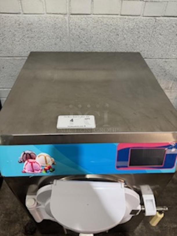 Heavy duty countertop gelato machine, ICM-28, ETL certified, 110V, 2000W, for commercial use; stainless steel finish.