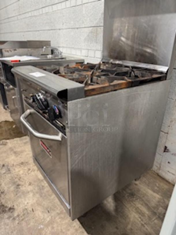 Tri-Star TSR-4 24" commercial gas range, 4 burners, 33,000 BTUs each, heavy-duty with storage base, includes chrome rack.
